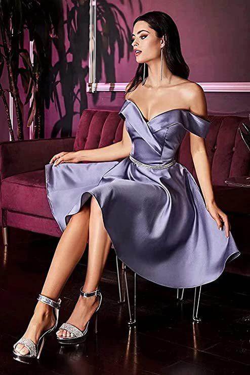 Short Beaded Satin A- Line Evening Gown Ball Gown - Magellan Fashion Shop