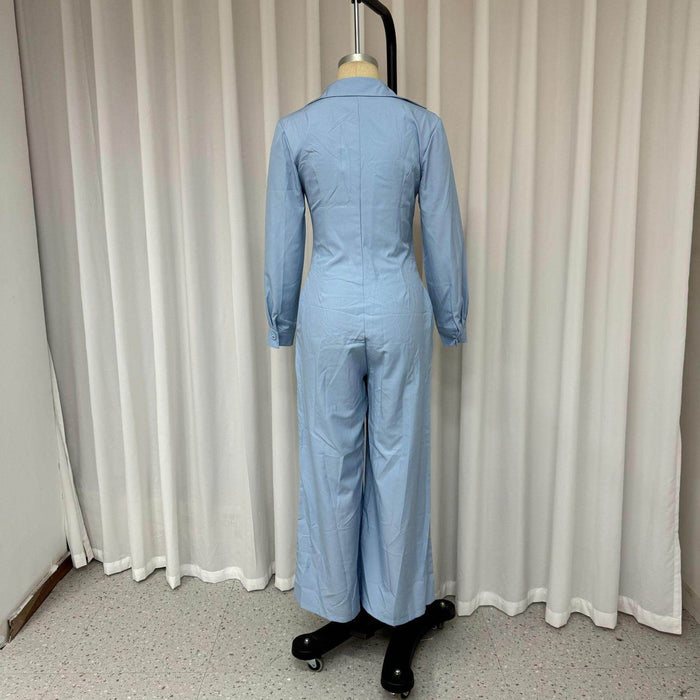 Women's Fashion Polo Collar Casual Solid Color Jumpsuit - Magellan Fashion Shop