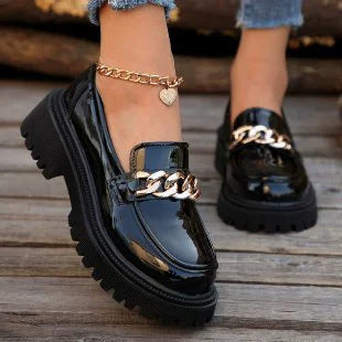 Plus Size Chunky Heel Trendy Retro Loafers
