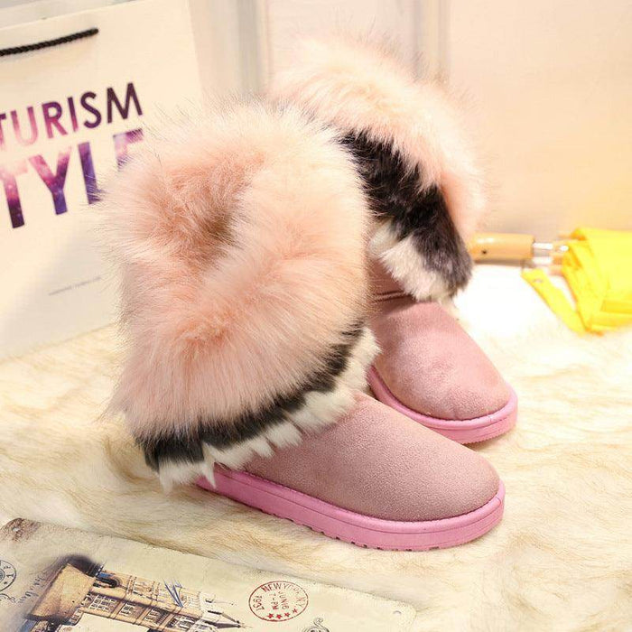 Winter Snow Boots Thick Fluffy Fox Fur Waterproof Non-slip Warm Cotton - Magellan Fashion Shop