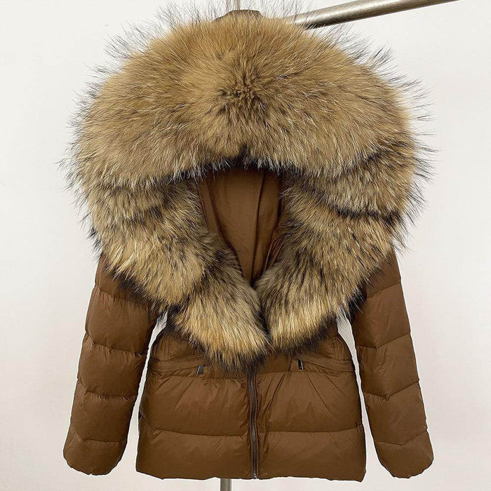 Short Women's Thickened Slim Fit Waist-tight Fur Down Jacket - Magellan Fashion Shop
