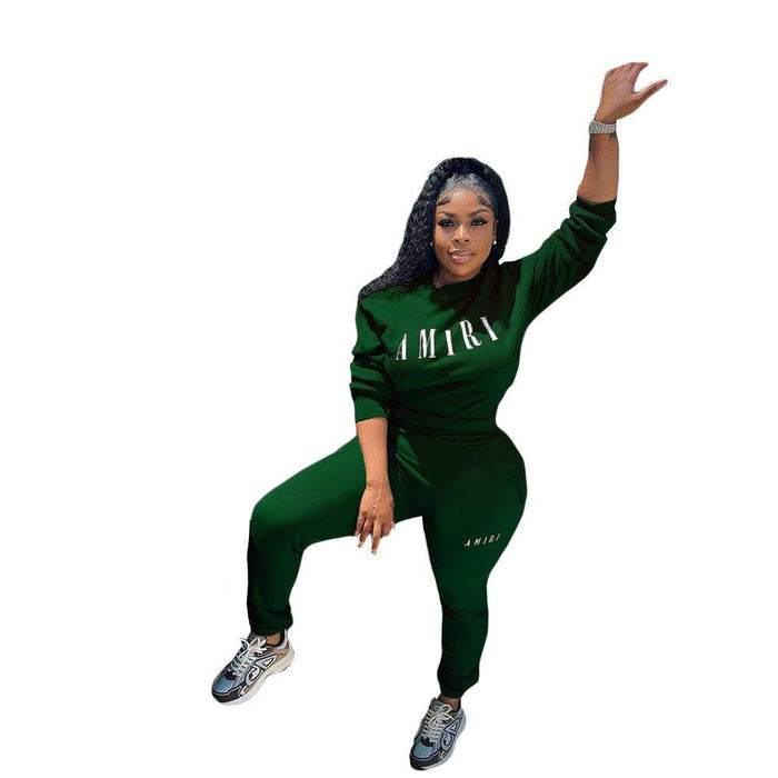 Printed Crew Neck Sweatshirt Two-piece Suit - Magellan Fashion Shop