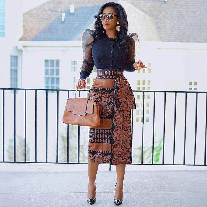 Women's Printed High Waist Hip Skirt Elastic Slim Fit - Magellan Fashion Shop