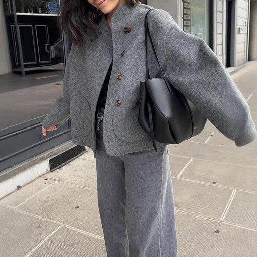 Woolen Short Jacket Fashionable All-match Outside Seam Pocket - Magellan Fashion Shop