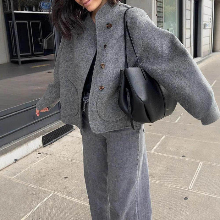 Woolen Short Jacket Fashionable All-match Outside Seam Pocket - Magellan Fashion Shop