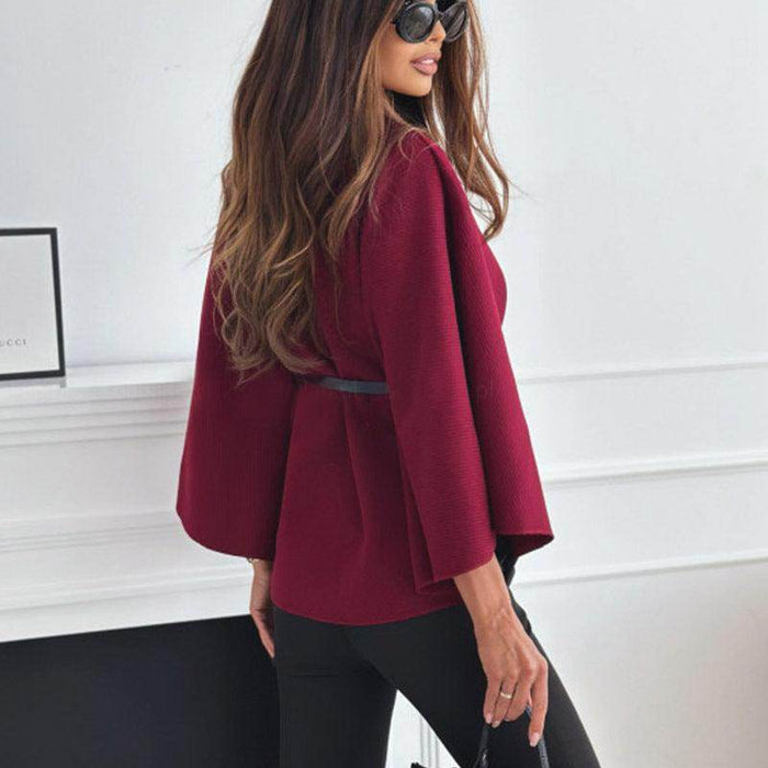 New Stand Collar Batwing Sleeves Cloak Top With Belt Ins Fashion Temperament Jacket Woolen Sweater Outwear For Women Clothing - Magellan Fashion Shop