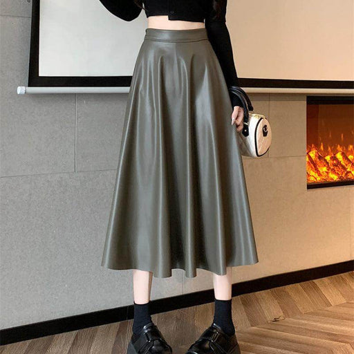 Leather Medium Length Simple A- Line Umbrella Skirt - Magellan Fashion Shop