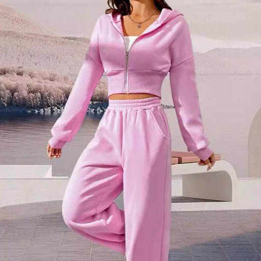 Pink Front Zip Hooded Sweatshirt And Two-piece Pants - Magellan Fashion Shop