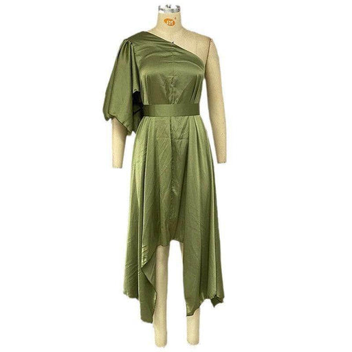 Slant Shoulder Thin Waist Solid Color Irregular Hem Dress - Magellan Fashion Shop