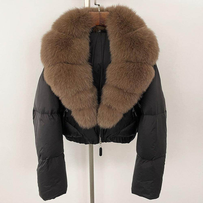 Fox Fur Collar Thick Short Down Jacket Coat - Magellan Fashion Shop
