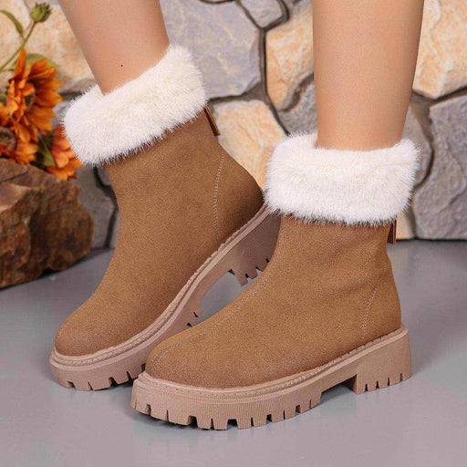 Square-heeled Snow Boots Winter Plus Velvet Platform Plush Shoes Fashion Warm Non-slip Mid-calf Boot For Women - Magellan Fashion Shop