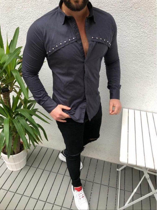 Men's Casual Cardigan Lapel Solid Color Shirt - Magellan Fashion Shop