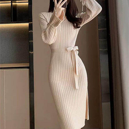 Bell Sleeve Solid Color Knitted Dress Autumn And Winter - Magellan Fashion Shop