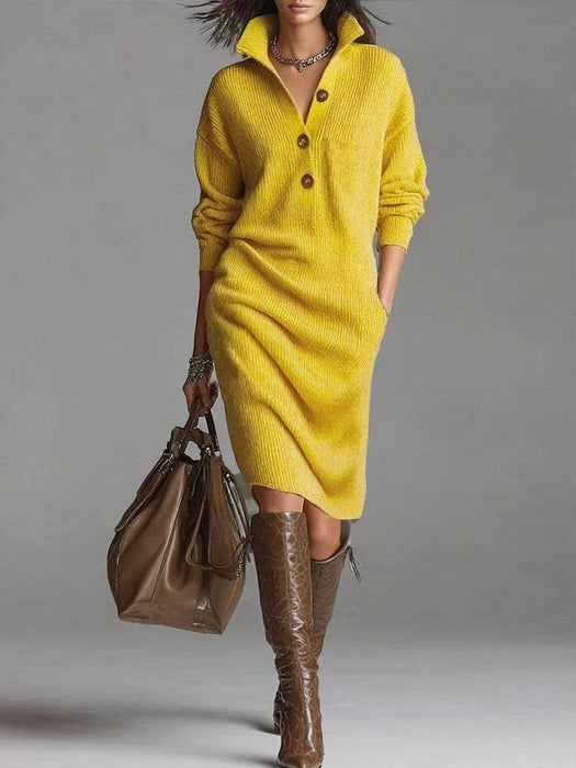 Long-sleeved Sweater Dress Fashion Warm Stand-up Collar V-