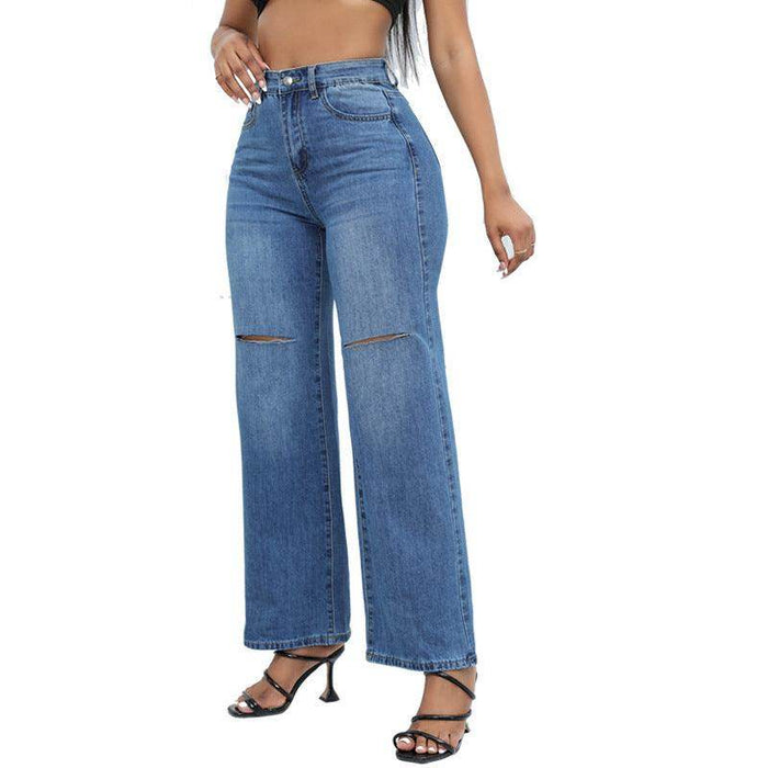 Elegant Ripped Wide-leg Jeans Women - Magellan Fashion Shop