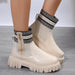 Fashion Mid-tube Boots With Zipper Design Non-slip Thick Sole Elastic Knitted Patchwork Boots - Magellan Fashion Shop