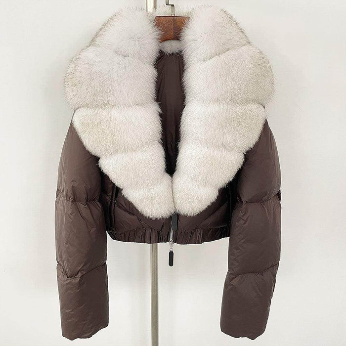 Fox Fur Collar Thick Short Down Jacket Coat - Magellan Fashion Shop