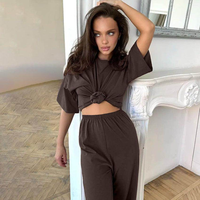 Women's Knitted Half Sleeve Shirt Trousers Pajamas - Magellan Fashion Shop