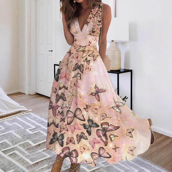 Women's Sleeveless Dress Exquisite Floral Print - Magellan Fashion Shop