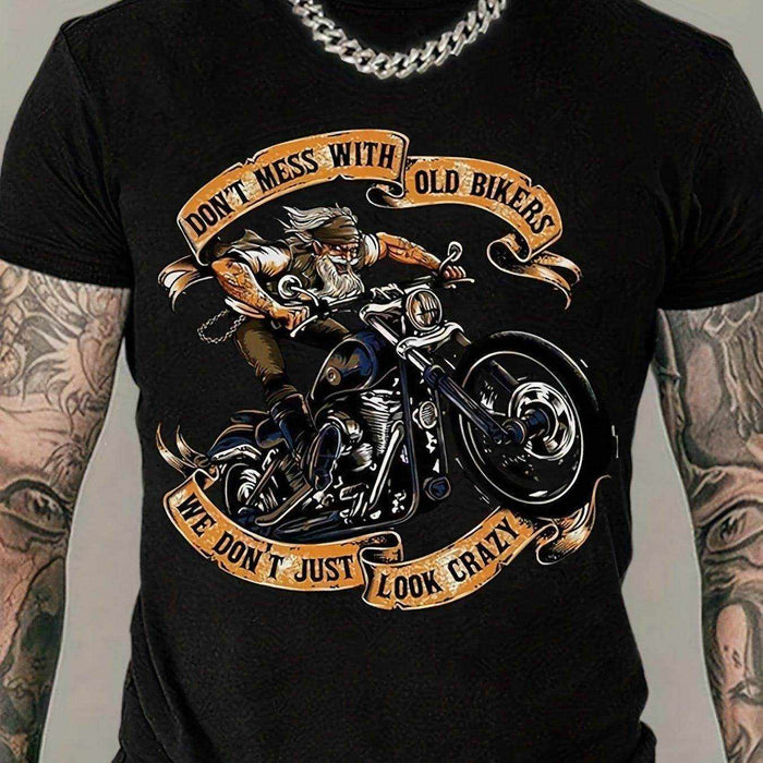 Men's Motorcycle Old Man Pattern Printed T-shirt large size short sleeved round neck retro style