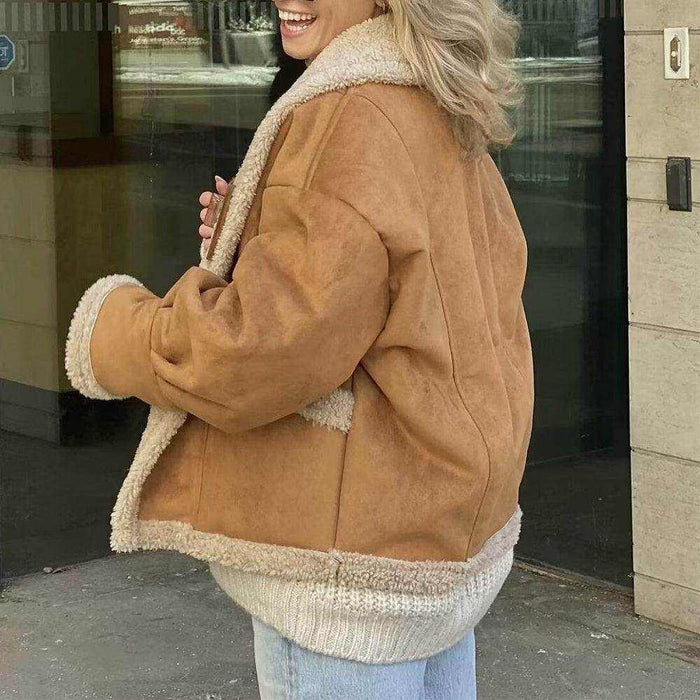 Lapel Woolen Coat With Pockets Winter Fashion Loose Suede Short Top Women's Clothing - Magellan Fashion Shop