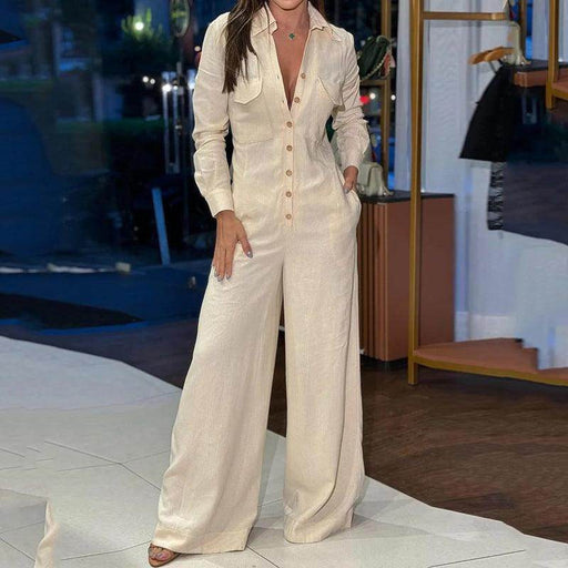 Women's Fashion Polo Collar Casual Solid Color Jumpsuit - Magellan Fashion Shop