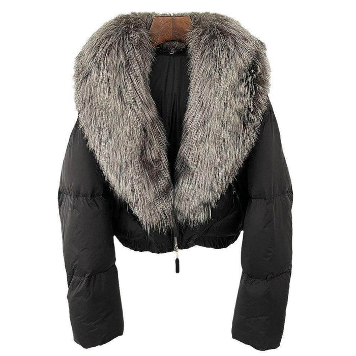 Fox Fur Collar Thick Short Down Jacket Coat - Magellan Fashion Shop