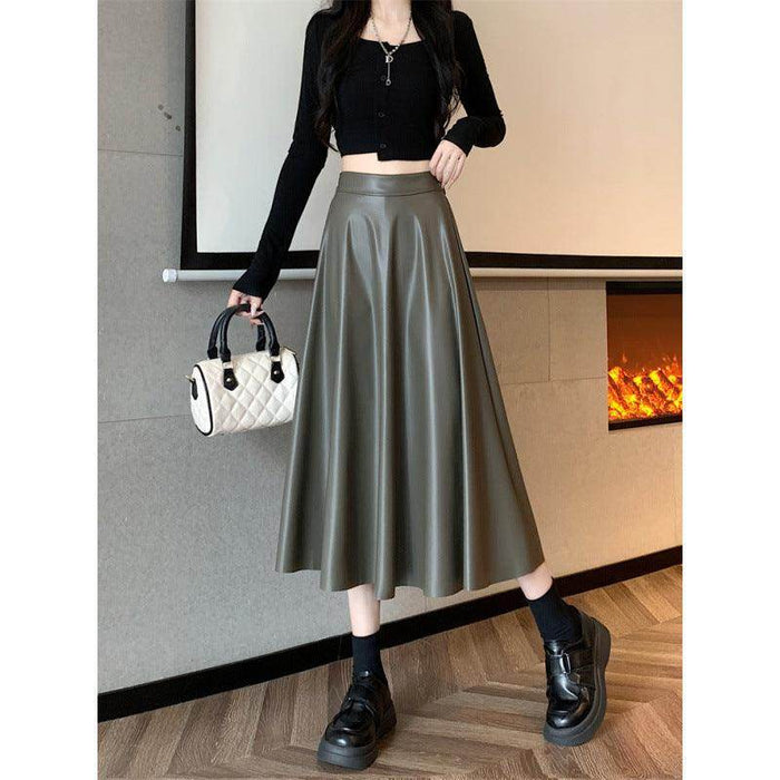 Leather Medium Length Simple A- Line Umbrella Skirt - Magellan Fashion Shop
