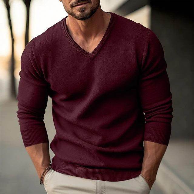 Fall Winter Men Knitwear V-neck Slim Fit Thin Long Sleeve Sweater - Magellan Fashion Shop