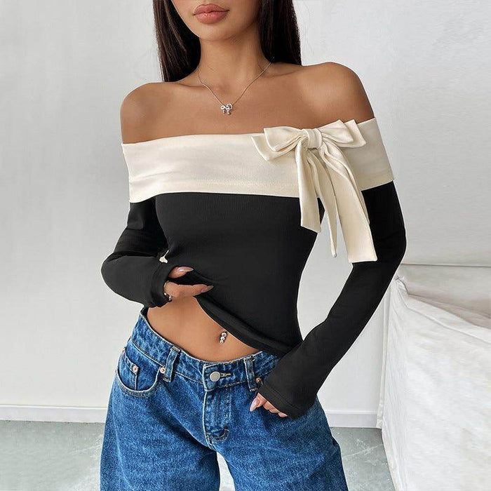 Off-neck Bow T-shirt - Magellan Fashion Shop