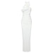 New Style White Ribbon Flower Halter Long Dress - Magellan Fashion Shop