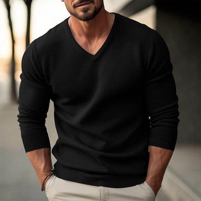 Fall Winter Men Knitwear V-neck Slim Fit Thin Long Sleeve Sweater - Magellan Fashion Shop