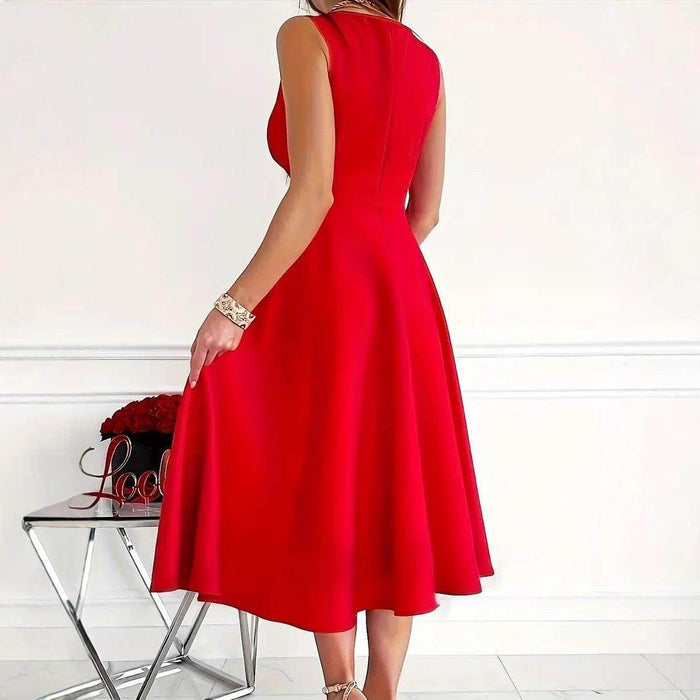 Simple Solid Color Casual Sleeveless Diagonal Collar Vest Dress - Magellan Fashion Shop