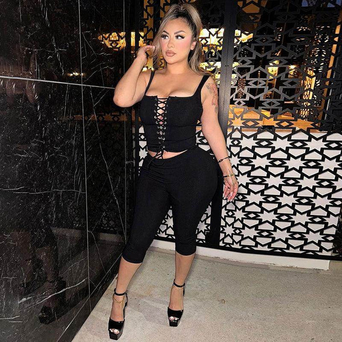 Lace-up Vest Slim-fit Solid Color Shorts Suit - Magellan Fashion Shop