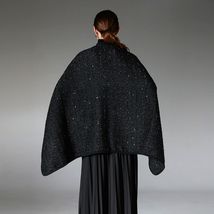 Black Paillette Classic Style Wool Shawl