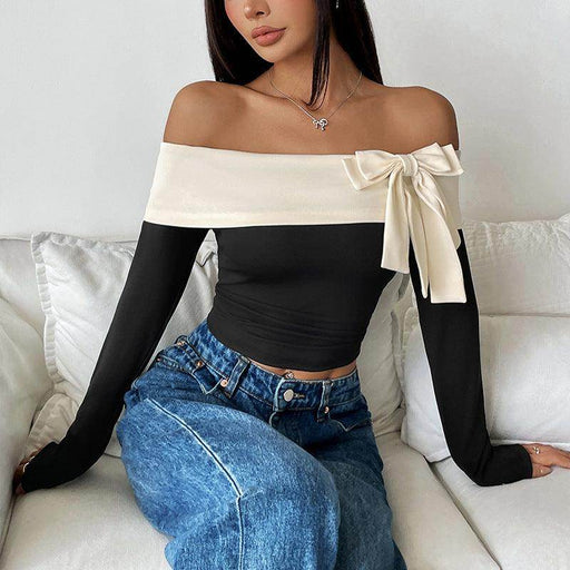 Off-neck Bow T-shirt - Magellan Fashion Shop