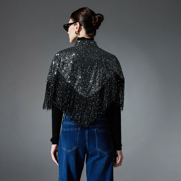 Autumn And Winter Sequined Tassel Shawl