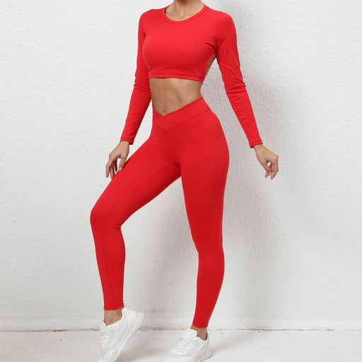 Bare Back Long-sleeved Top Skinny Yoga Pants Nude Feel Quick-drying Sports Suit - Magellan Fashion Shop