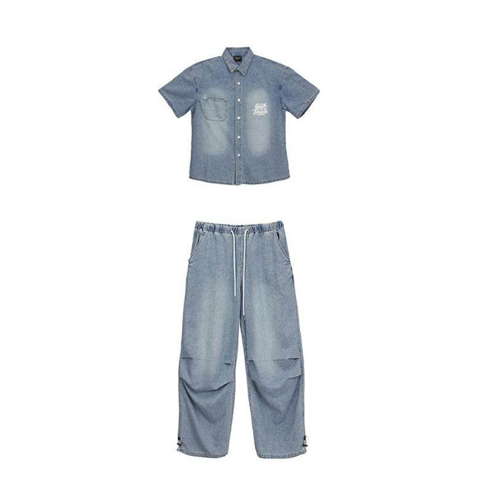 American Street Hip Hop Denim Suit Shirt Trousers - Magellan Fashion Shop