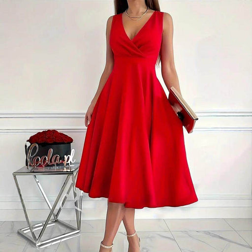Simple Solid Color Casual Sleeveless Diagonal Collar Vest Dress - Magellan Fashion Shop