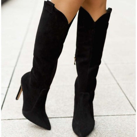Autumn And Winter Stiletto Pointed High Heel Suede Long