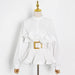 Stand Collar Long Sleeve Pleated Ruffled Sneaky Design Lace-up Top - Magellan Fashion Shop