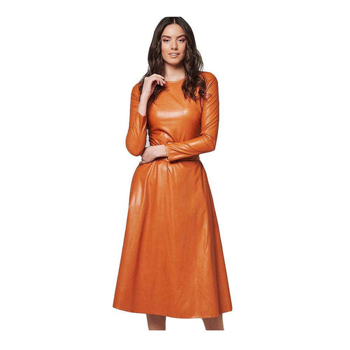 Solid Color PU Leather Round Neck Slim Fit Belt Waist-tight Jumpsuit - Magellan Fashion Shop