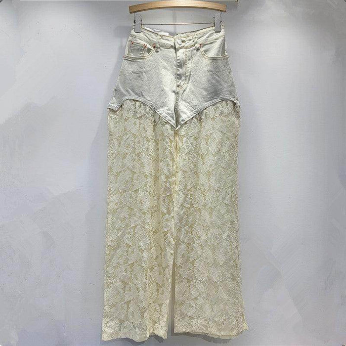 Lace Stitching Straight Wide Leg Jeans - Magellan Fashion Shop