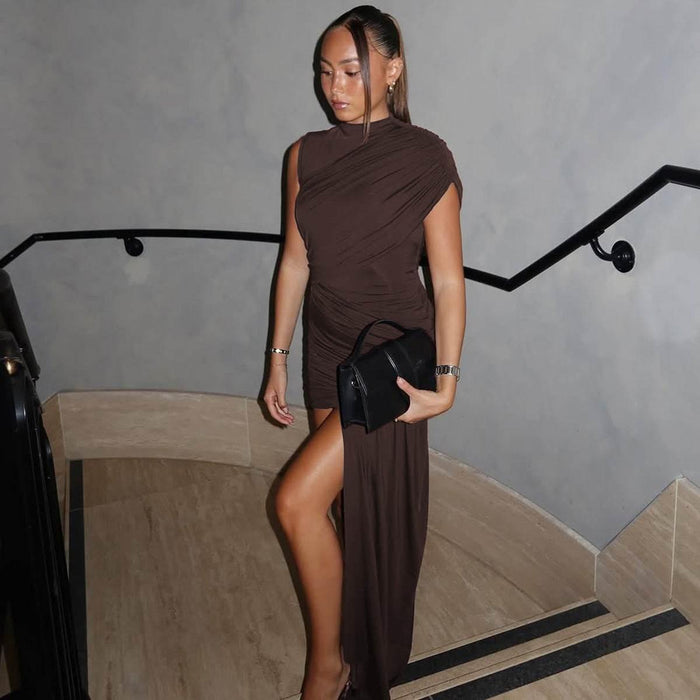 Women's Fashion Slim Round Neck Pleated Dress - Magellan Fashion Shop