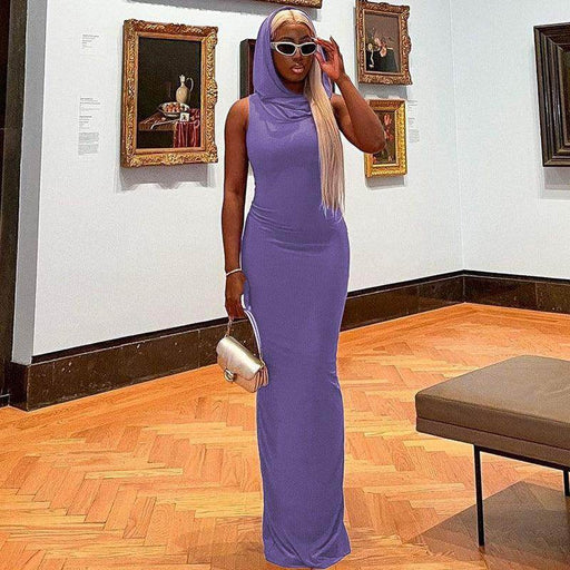 Summer Fashion Solid Color Hooded Back Slit Sleeveless Dress - Magellan Fashion Shop