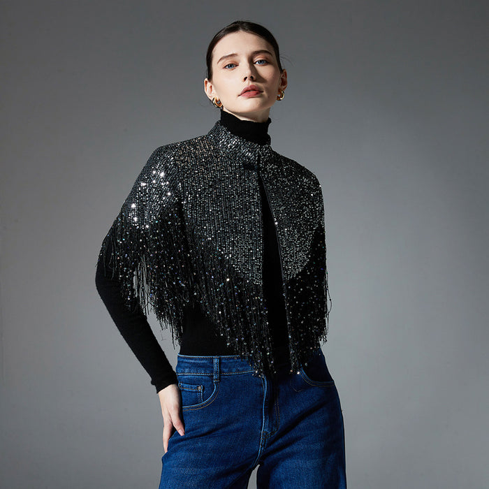 Autumn And Winter Sequined Tassel Shawl