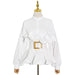 Stand Collar Long Sleeve Pleated Ruffled Sneaky Design Lace-up Top - Magellan Fashion Shop
