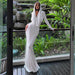 Cross Border Trendy Unique White Hooded Swing Collar High Waist Slim Fit Long Dress - Magellan Fashion Shop