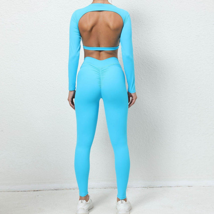 Bare Back Long-sleeved Top Skinny Yoga Pants Nude Feel Quick-drying Sports Suit - Magellan Fashion Shop